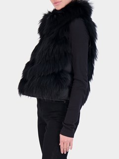 Woman's Gorski Black Silver Fox Fur Chevron Punched Vest