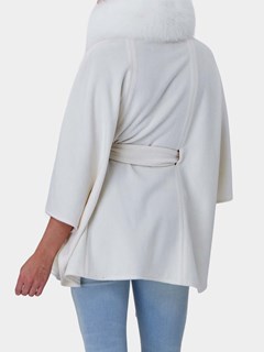 Woman's Gorski Ivory Wool Belted Cape with Shadow Fox Collar