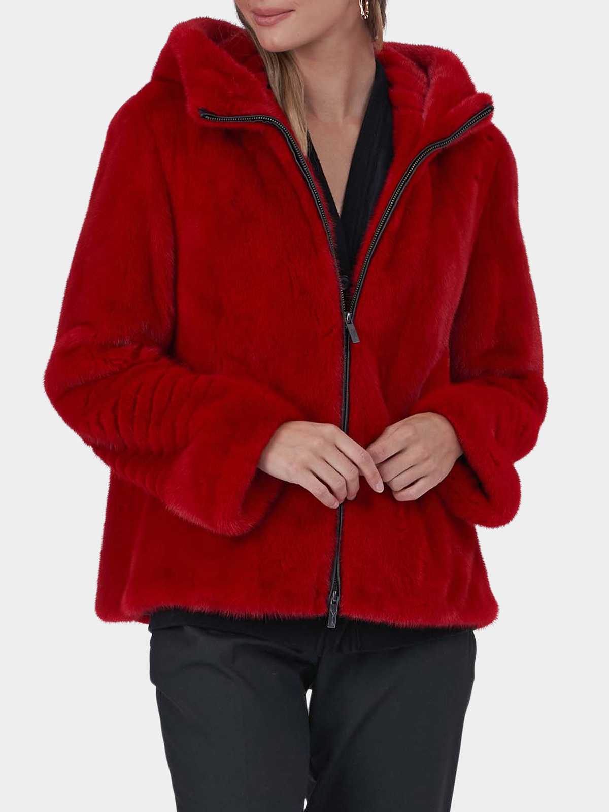 Woman's Gorski Cherry Red Mink Fur Parka