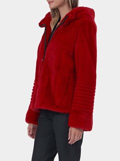 Woman's Gorski Cherry Red Mink Fur Parka