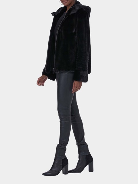 Woman's Gorski Black Mink Fur Bomber Jacket