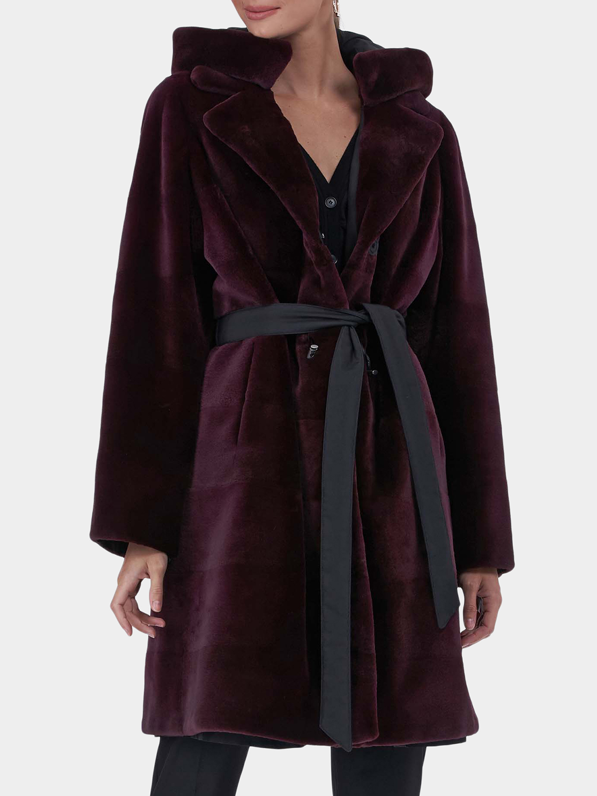 Woman's Gorski Burgundy Horizontal Sheared Mink Fur Stroller