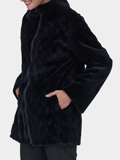 Woman's Gorski Navy Sheared Mink Fur Jacket