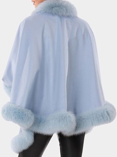 Woman's Light Blue Cashmere Capelet with Fox Trim