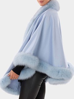 Woman's Light Blue Cashmere Capelet with Fox Trim