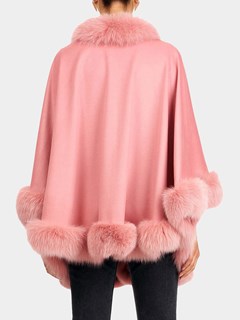 Woman's Pink Cashmere Capelet with Fox Trim