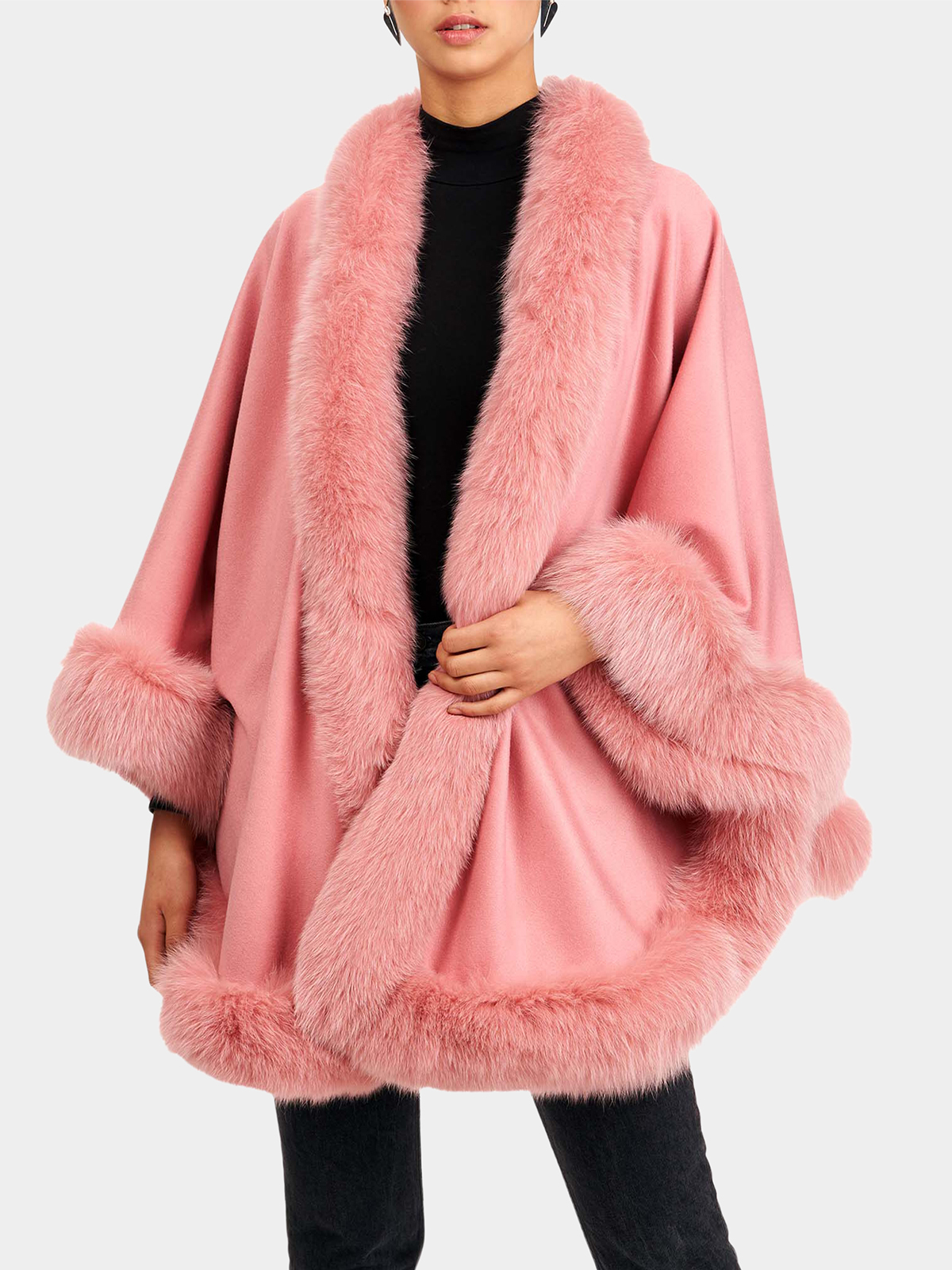 Woman's Pink Cashmere Capelet with Fox Trim