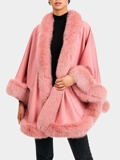 Woman's Pink Cashmere Capelet with Fox Trim