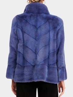 Woman's Gorski Blueberry Chevron Mink Fur Jacket with Horizontal Bottom