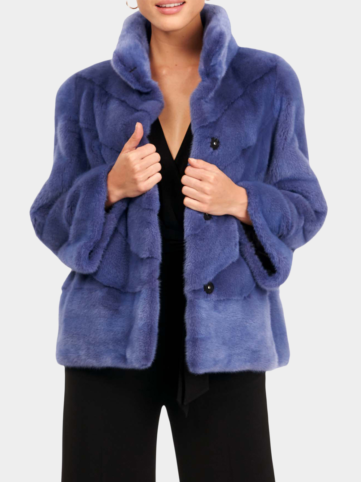 Woman's Gorski Blueberry Chevron Mink Fur Jacket with Horizontal Bottom