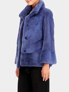 Woman's Gorski Blueberry Chevron Mink Fur Jacket with Horizontal Bottom