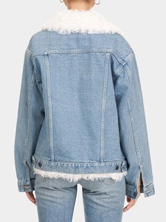 Woman's Denim Jacket with White Lamb Fur Trim