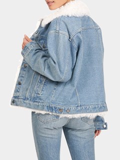 Woman's Denim Jacket with White Lamb Fur Trim