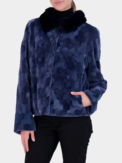 Woman's Gorski Blue Sheared Mink Fur Jacket