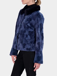 Woman's Gorski Blue Sheared Mink Fur Jacket