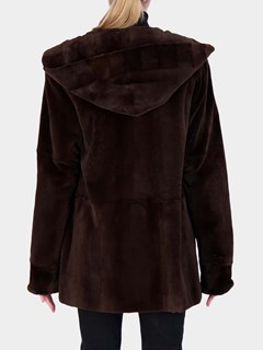 Woman's Chocolate Sheared Rex Rabbit Fur Parka with Hood