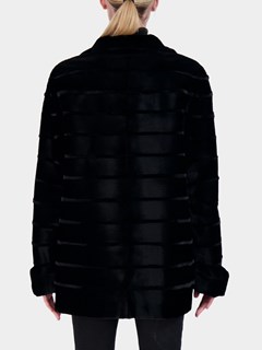 Woman's Black Sheared and Grooved Mink Fur Jacket