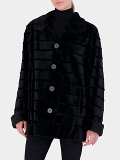 Woman's Black Sheared and Grooved Mink Fur Jacket