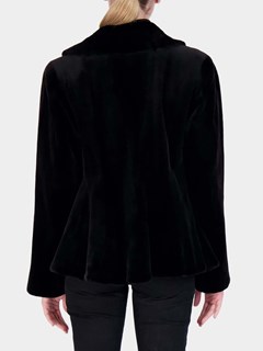 Woman's Black Sheared Mink Fur Jacket with Ruffle Collar and Bottom