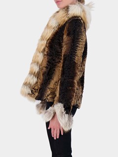 Woman's Gold Lamb Fur Jacket with Contrasting Fox Trim