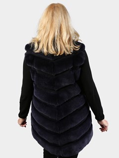 Woman's Navy Suede and Rex Rabbit Fur Vest