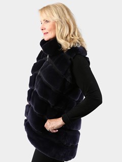 Woman's Navy Suede and Rex Rabbit Fur Vest