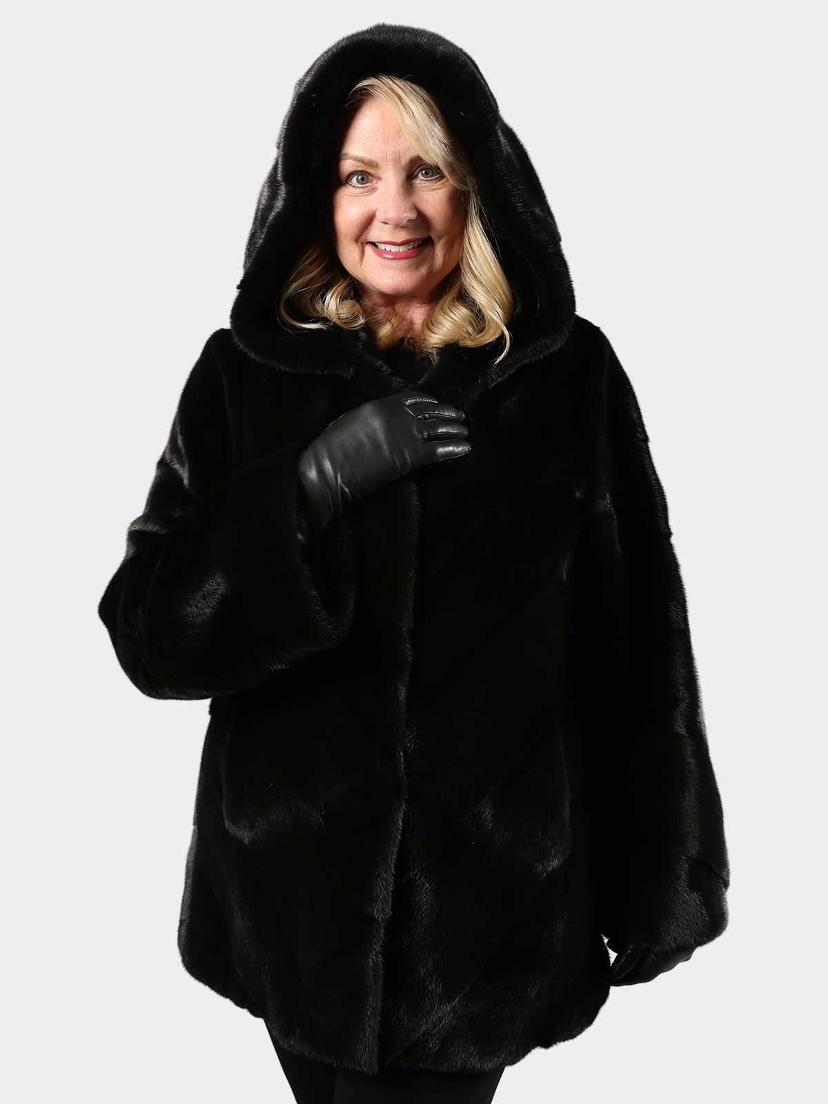 Woman's Black Hooded Mink Fur Stroller