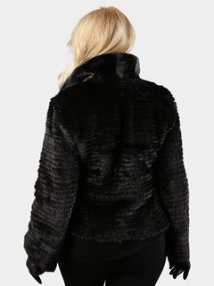 Woman's Black Cord Cut Mink Fur Jacket