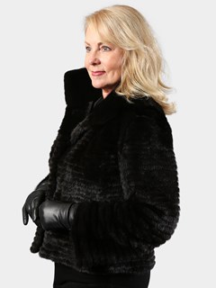 Woman's Black Cord Cut Mink Fur Jacket