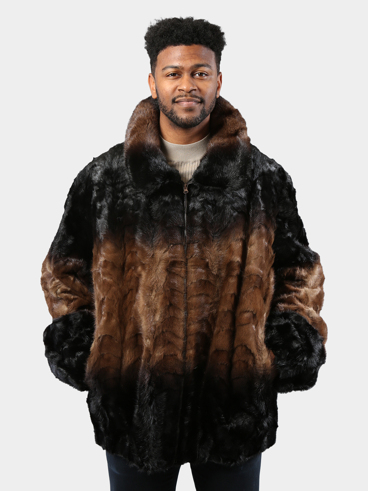 Man's Brown and Black Degradé Mink Fur Jacket