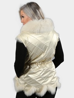 Woman's Shadow Fox Fur Vest Reversing to Champagne Metallic Fabric