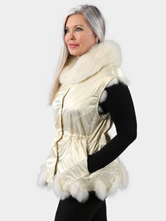 Woman's Shadow Fox Fur Vest Reversing to Champagne Metallic Fabric