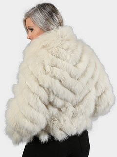 Women's Double Breasted Shadow Fox Fur Bomber Reversing to Champagne Metallic Fabric