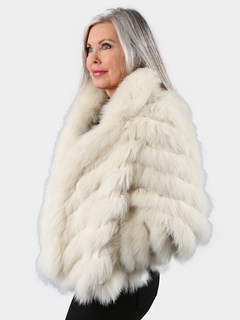 Women's Double Breasted Shadow Fox Fur Bomber Reversing to Champagne Metallic Fabric