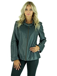 Woman's Navy Leather Jacket