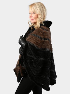 Woman's Black and Brown Knitted Mink Cape