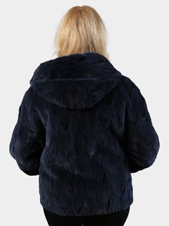 Woman's Blue Sculptured Sheared Mink Fur Parka