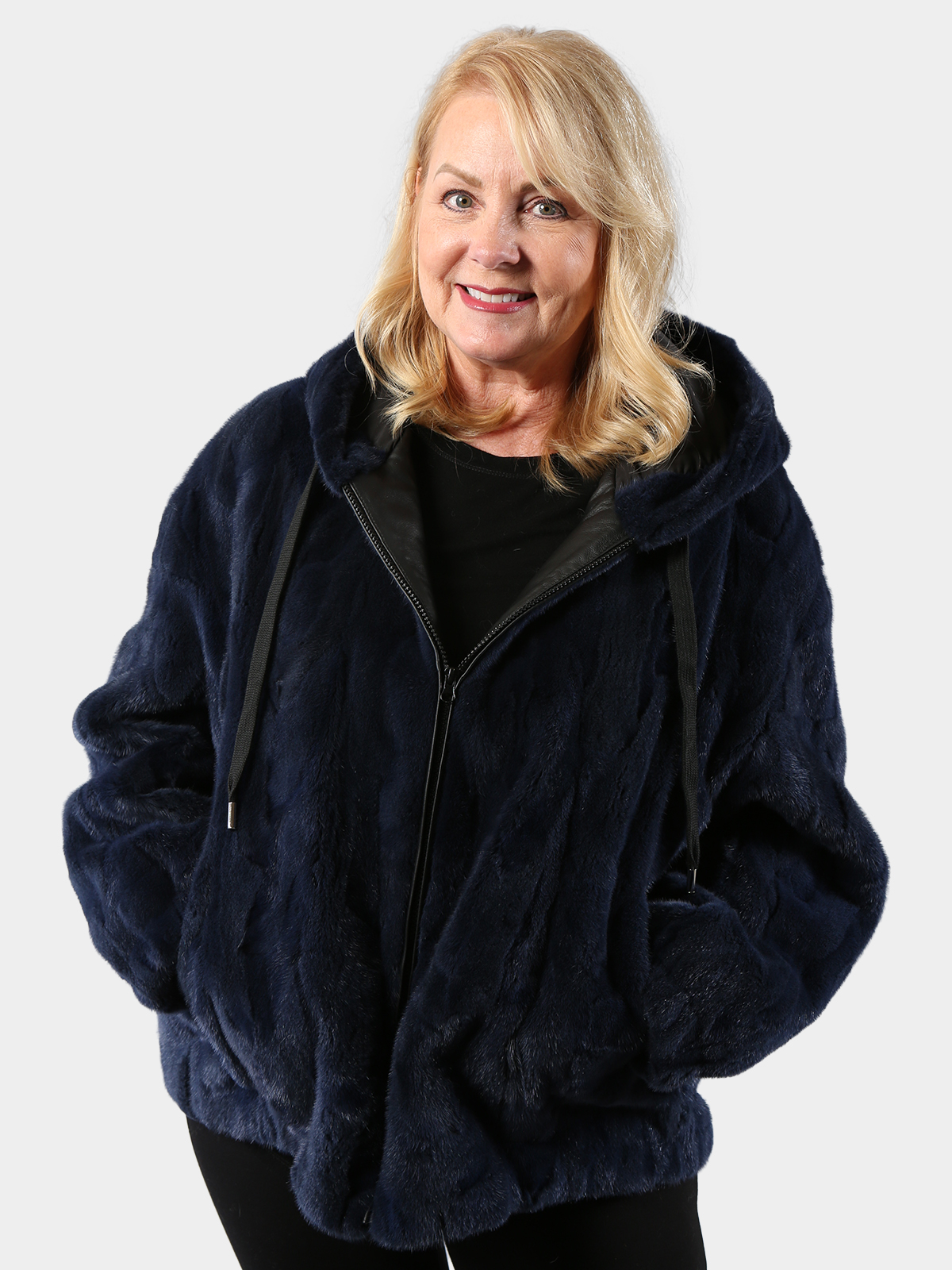 Woman's Blue Sculptured Sheared Mink Fur Parka