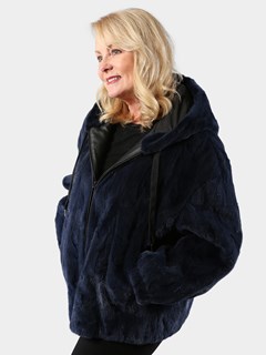 Woman's Blue Sculptured Sheared Mink Fur Parka