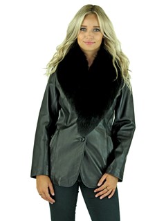 Woman's Petite Black Lambskin Leather Jacket