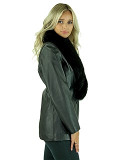 Woman's Petite Black Lambskin Leather Jacket