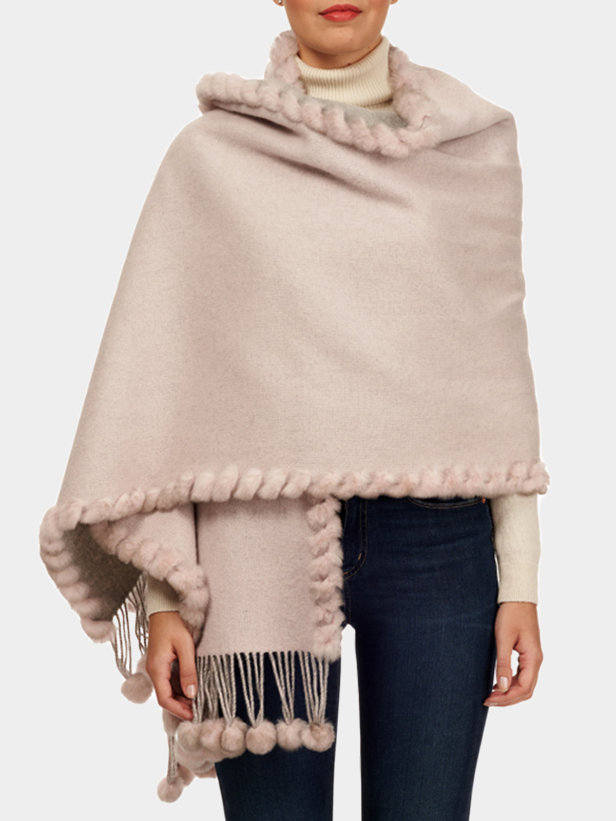 Woman's Gray/Pink Double Face Cashmere/Wool Wrap