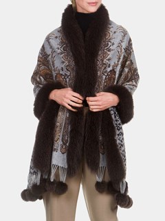 Woman's Brown Paisley Double Face Cashmere Wrap