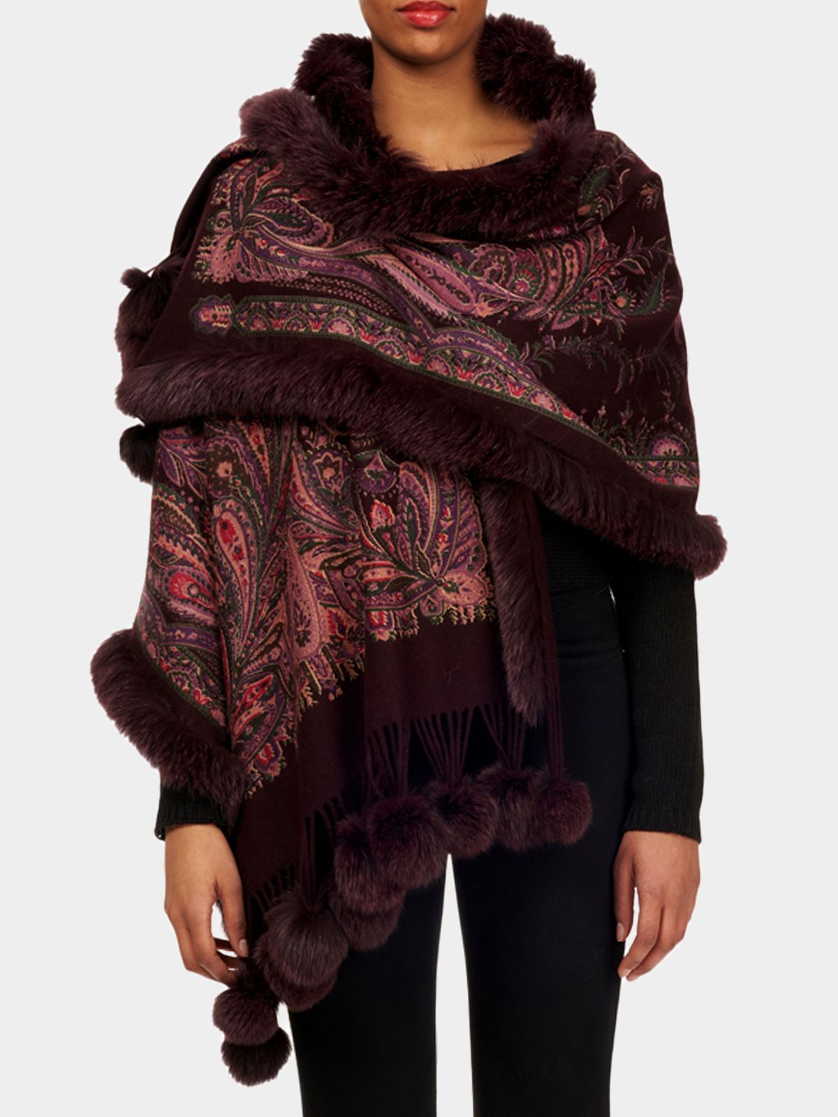 Woman's Wine Paisley/Wine Double Face Cashmere Wrap