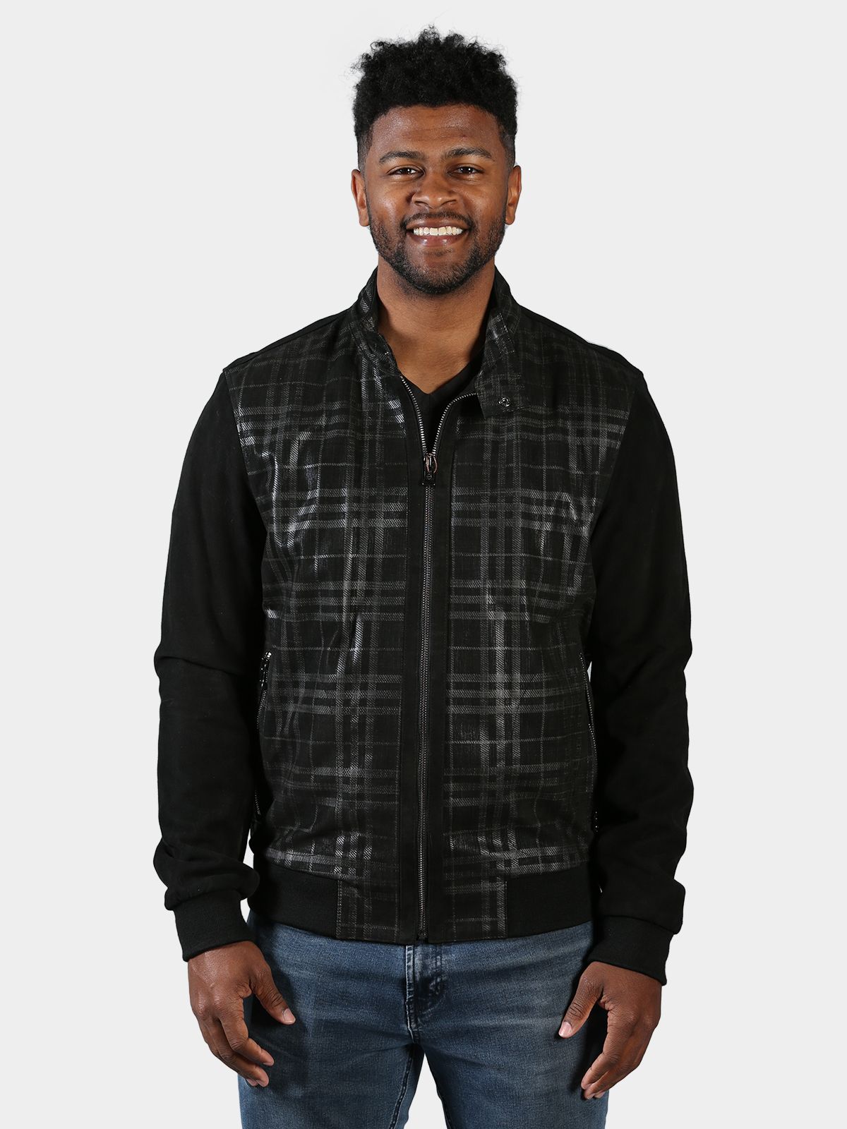 Man's Black Plaid Lambskin Leather Jacket