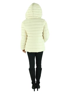 Woman's Beige Quilted Down Fabric Jacket with Zip-out Multicolored Mink Liner