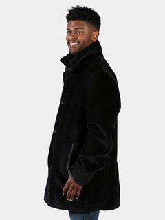 Man's Black Suri Alpaca Wool 3/4 Coat