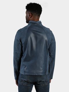 Man's Blue Lambskin Leather Jacket Reversible to Black Leather