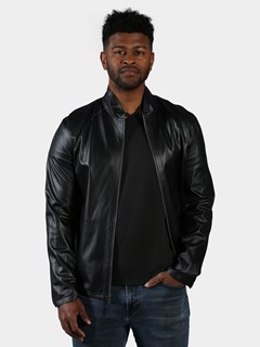 Man's Blue Lambskin Leather Jacket Reversible to Black Leather