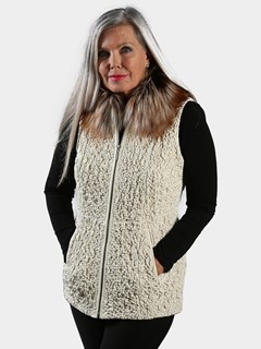 Woman's Ice Bubble Stretch Leather Vest with Brown and Black Fox Collar